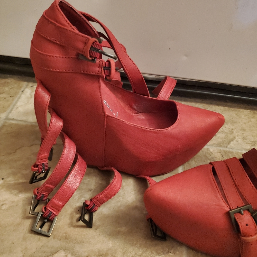 JEFFREY CAMPBELL ZIP 2 BRICK RED SUEDE PLATFORM WEDGES - Picture 13 of 15